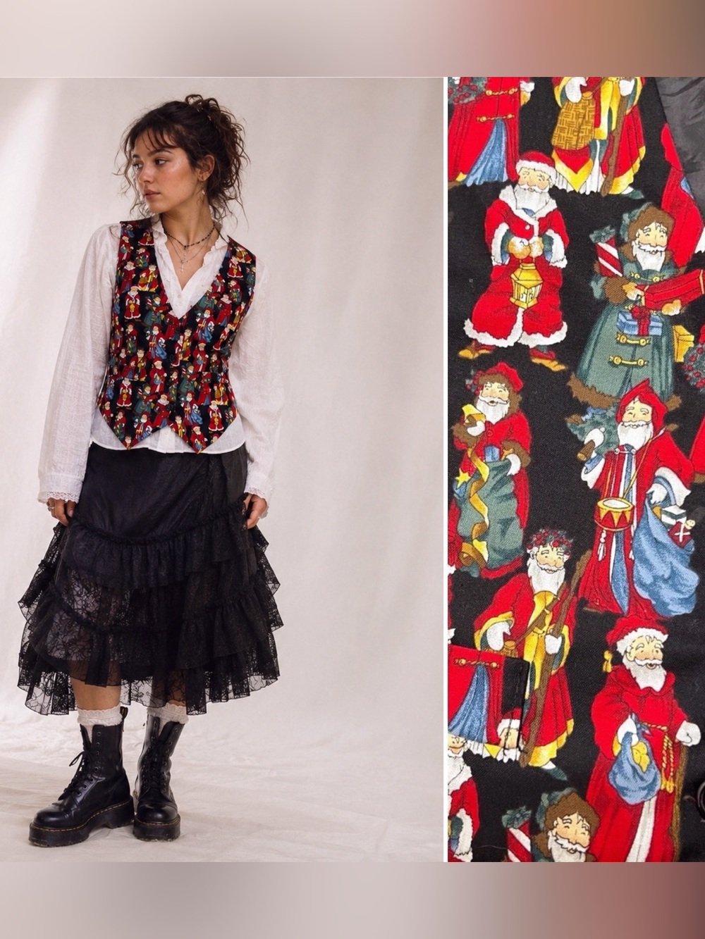 Vintage 90s Christmas Vest Women's Medium Santa Claus Whimsical Top USA Made